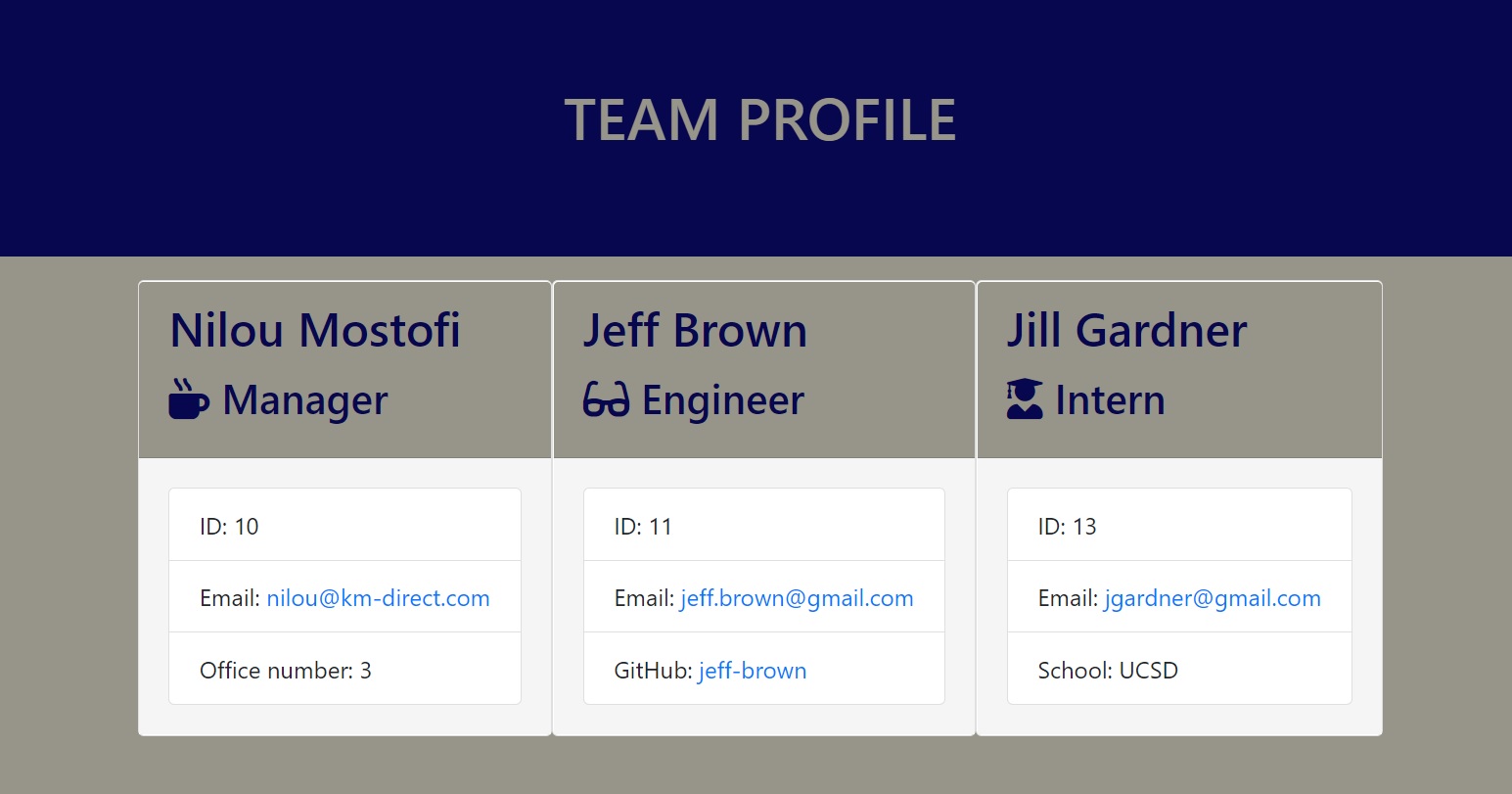 Screenshot of Team Page